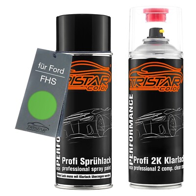 Autolack 2K Spraydosen Set für Ford FHS Gelbgrün Yellow Green Basis 2K Klarlack