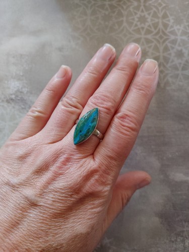 Vintage Ring size 8.75 sterling silver Peruvian blue opal opalina marquise - Picture 5 of 5
