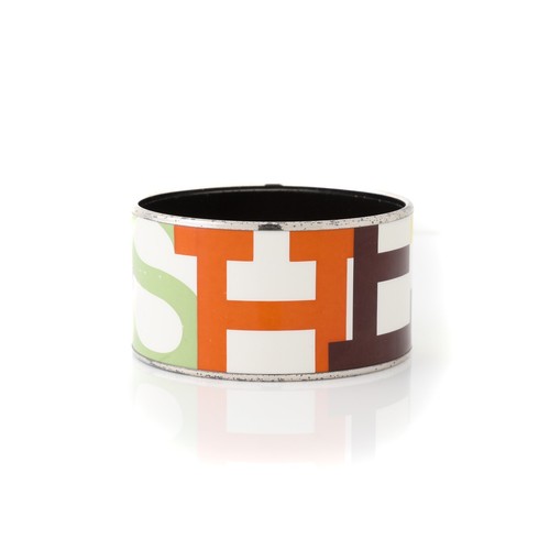 Hermes Multicolor Enamel Logo and Metal Capitales Extra Wide Bangle 70 - Picture 3 of 3