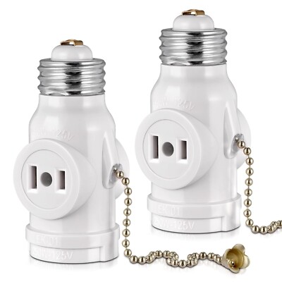 2 Outlet Light Socket Adapter E26 Bulb Socket to Outlet Splitter Polarized Outle