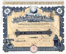 Société des Téléphones Ericsson 1911 Paryż Sztokholm Düsseldorf Norymberga 500 Fr.