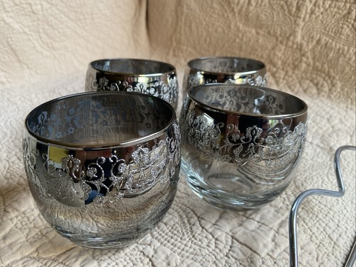 Set Of 8 Vintage Silver Fade Roly Poly Rocks Glasses MCM with Carrier - Picture 20 of 24