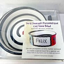 Cat Ceramic Food Water Bowl Do It Yourself Personalized New With Included Marker