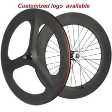 700C Ingranaggio Fisso Carbonio Set Ruote Tri Raggi Clincher Pista Bici Ruote 23mm Larghezza