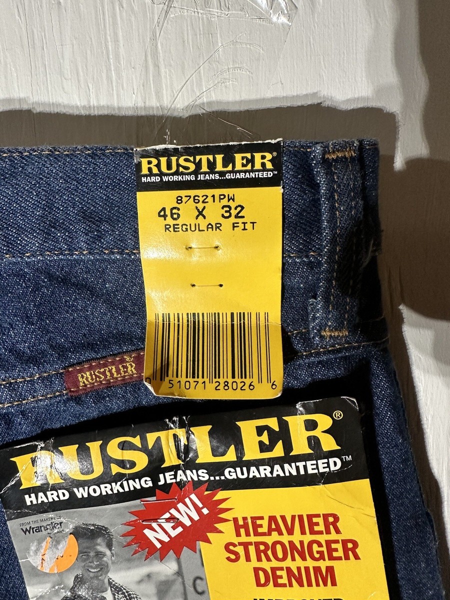 Rustler Wrangler Mens Jeans 46x32 Blue Regular Fit Straight-Leg