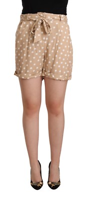 FRNCH Shorts Bermuda Beige Polka Dots High Waist Ribbon Folded Hem IT46/US12/XL