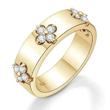 Clover Flower Round Moissanite Band 925 Sterling Silver Ring Size 4-10 YG