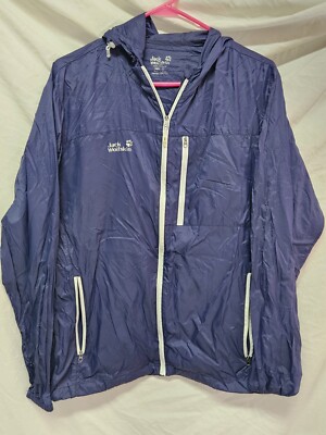 Jack Wolfskin Women s Large Blue Packable Lightweight Windbreaker Jacket Coat