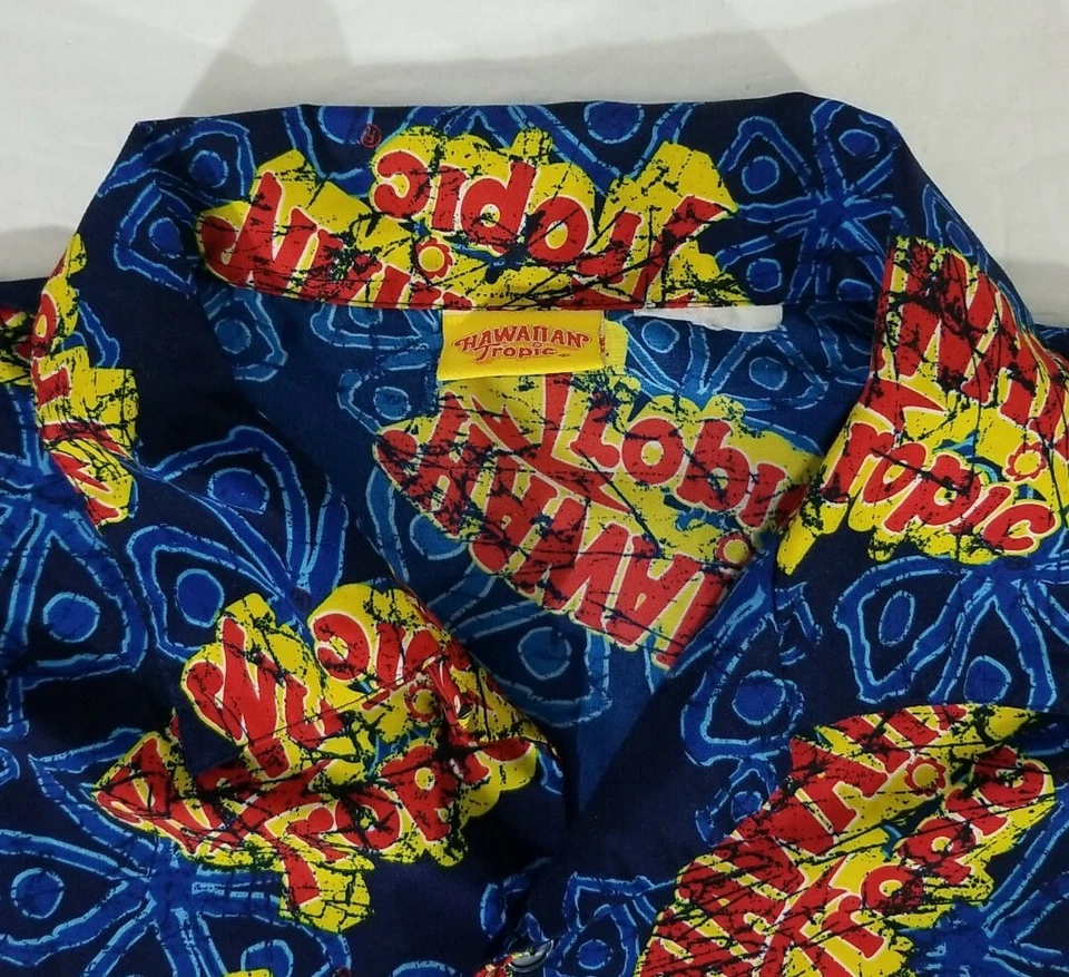Hawaiian Tropic Logo Shirt Button Down Aloha Hawaiian Short Sleeve Mens Size 2XL - Image 4 of 4