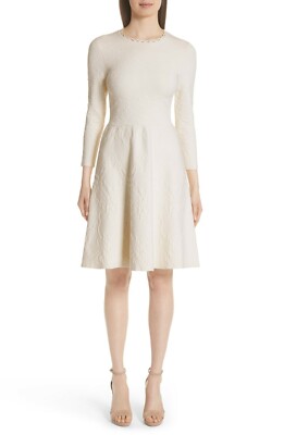 NEW Lela Rose Matelasse Fit & Flare Dress in Ivory - Size S #DD297