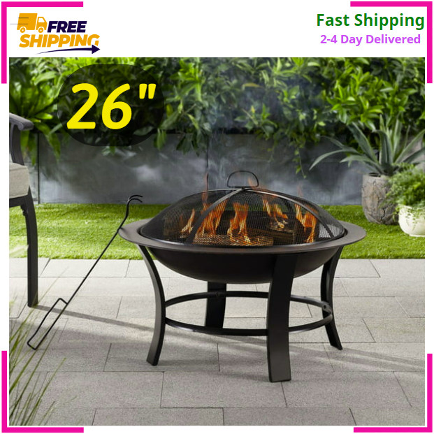 Mainstays 26u0026#034; Metal Round Outdoor Wood-Burning Fire Pit - NEW | eBay