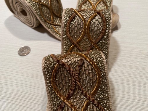 2.72YD SAMUEL & SONS Charmer Amber HAND Embroidered Metal Silk Trim $1200 Retail - Picture 10 of 23