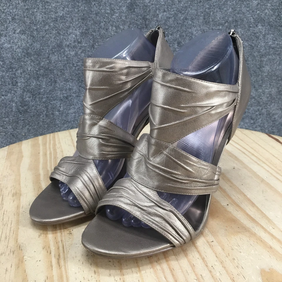 Guess Sandals Womens 10 M Davisa High Heels Stiletto Metallic Taupe Leather Zip - Image 3 of 4
