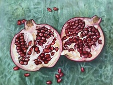 Original Oil Painting Pomegranate Fruit For Kitchen Art Expressionist Still Life