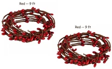 2 Rolls Pip Berry Single Strand RED Garland 9ft ea - Total 18ft - Holiday Accent