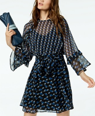 MARELLA CURZIA Blue Geometric Print Ruffle Dress 6