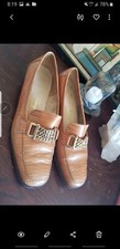 Vintage Salvatore Ferragamo croc snake chain leather brown loafers 6B