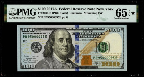 $100 2017A Federal Reserve Note New York "Super Fancy Serial #" PMG 65 EPQ* Gem - Picture 3 of 3