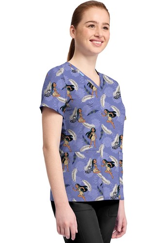 Tooniforms Cherokee Licensed V-Neck Print Top TF796 PRPW True Pathways - Picture 2 of 5