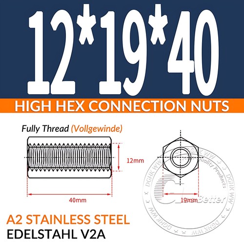HIGH HEX CONNECTION NUTS HEXAGON CONNECTOR ROD BAR STUD LONG NUT M2 M3 M4 - M24 - Picture 177 of 197