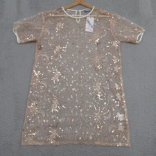 Blue B Sheer Dress Women M Gold Embellished Cottagecore Fairycore Ethereal