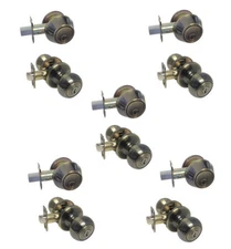 Entry Antique Brass knobs & Deadbolt Combo All Keyed Alike (1/2/3/4/5/6 Sets)