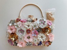 NWOT Flower Embellished Clutch Beaded Evening Bag Handbag Wedding Prom Floral