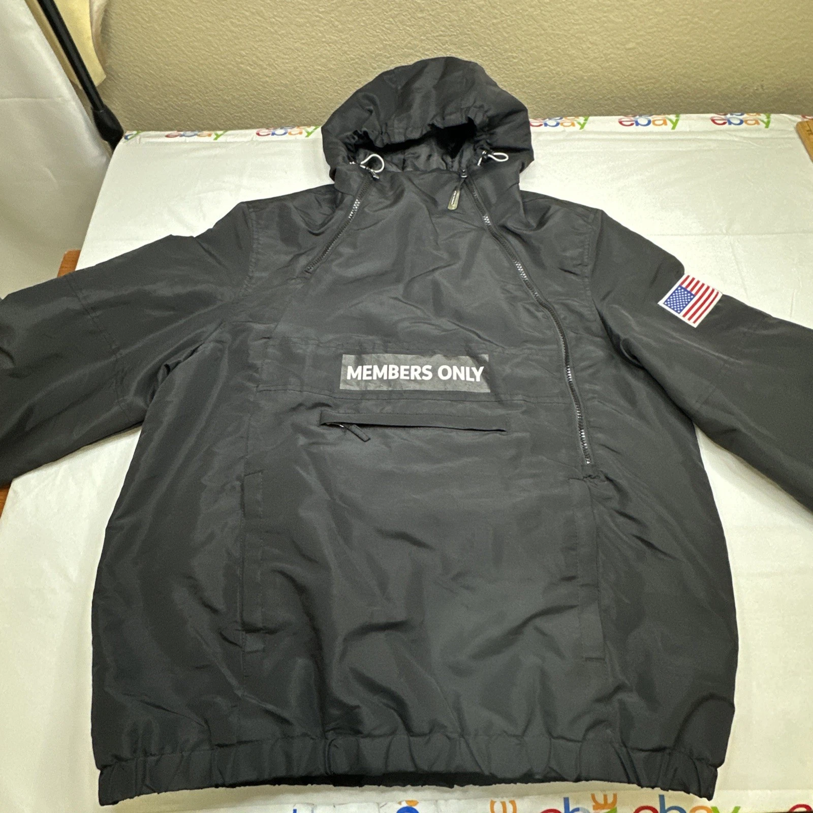 Members Only Sport NASA Hoodie Jacket Mens Flag Patch Black Sz- L #6636 - product detail image 2