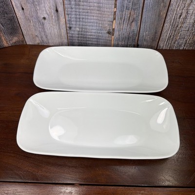 2 Corelle PURE WHITE Winter 10.5x4.75 APPETIZER TRAYS Platter Oblong Fish Plates