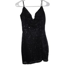Women's Adjustable Strap Black Lined Sequin Dress Size Medium Back Zip
