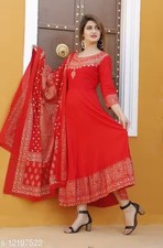 Indian Readymad Rayon Kurta Kurti Set With Dupatta for Women's Party Festive Gif