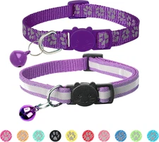 Cat Collar 2 Pack Reflective Breakaway with Bell Personalized Kitten Collars