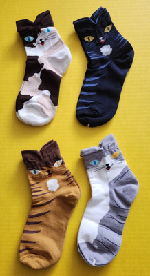 FREE Aries womens novelty cute cat lovers face low cut ankle socks S/M NEW