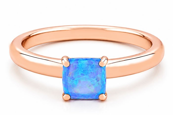 GENUINE 0.50 Cts BLUE OPAL RING 14K ROSE GOLD PLATED (.925) - New With Tag