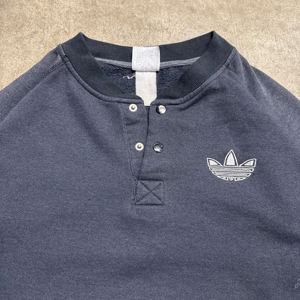 Sudadera Adidas De Colección Para Hombre Mediana Negra Años 80 1/4 Botón Deportes Cuadrada Rara Foto 2 de 4