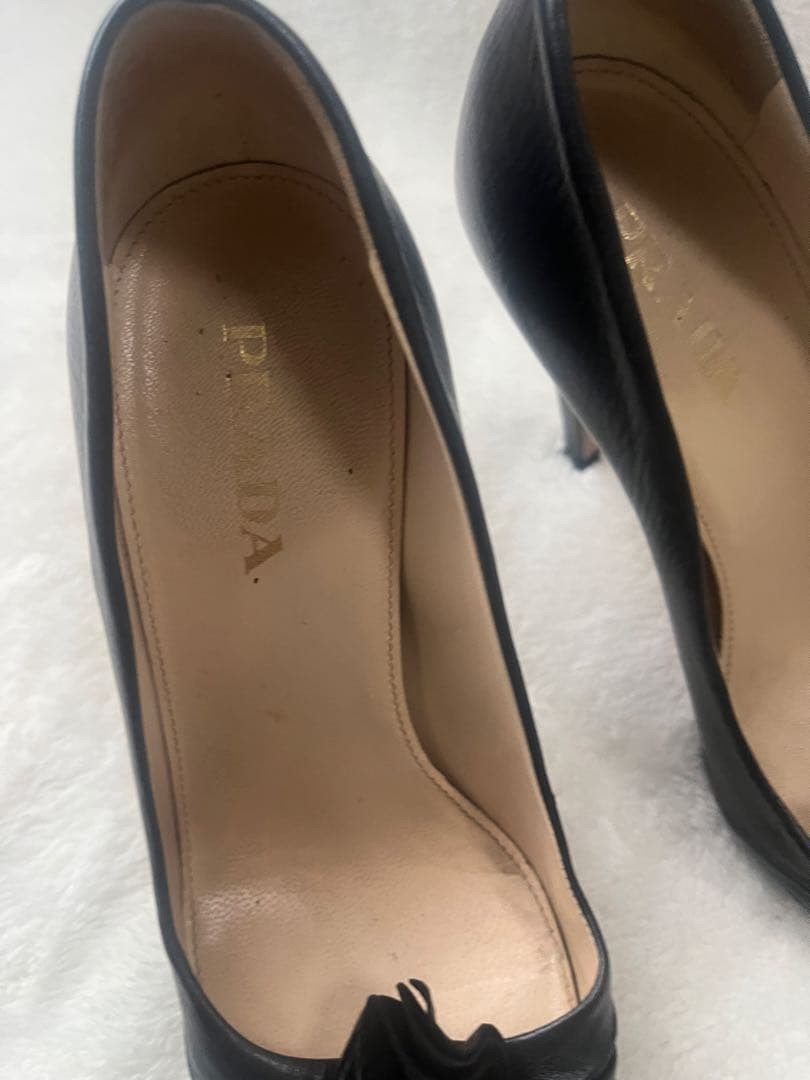 PRADA Women's Pumps Open-Toe Size:34.5/JP:21.5 Leather Black 135139K Authentic thumbnail 3
