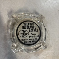 Vintage Marketing Ashtray Glass  Shearer Insurance Agency, Bay City Michigan