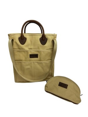 LL Bean Stonington Daily Carry Tote Bag Khaki Leather Handles + Zip Daily Bag