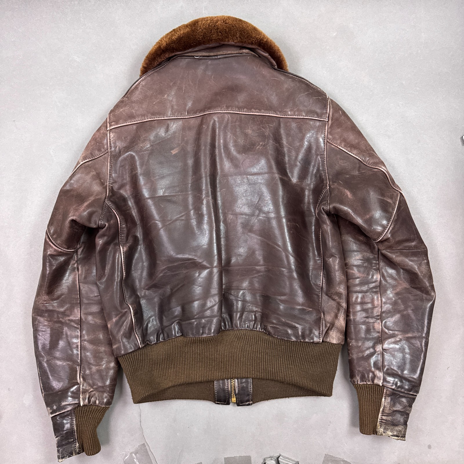 Vintage Golden Bear Flight Jacket Men Small Brown A2 Bomber Pilot Talon Distress image 2
