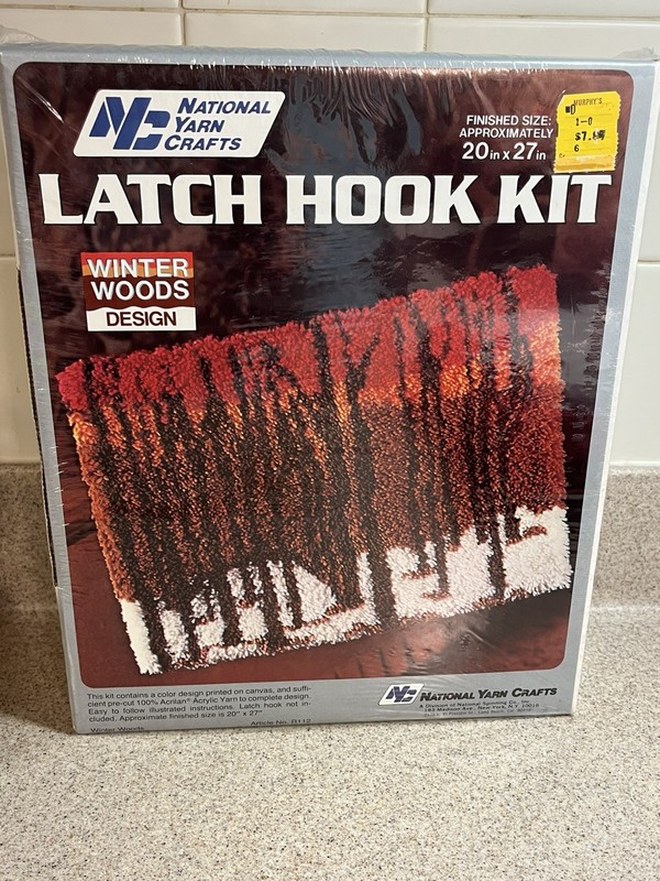 VINTAGE NATIONAL YARN CRAFT Latch Hook Kit MCM RETRO 20" x 27"  WINTER WOODS NOS