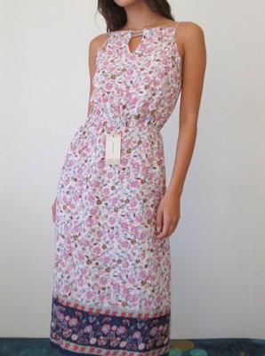Langes Kleid geblümt ärmellos Boho Chic Style Gr. 38 Gummizug