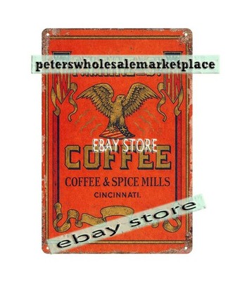 F.W.HINZ AND SON coffee SPICE MILLS CINCINNATI EAGLE tin sign