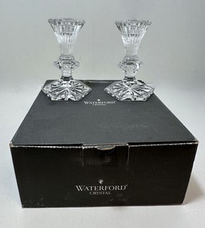 Waterford Chatham Crystal Candlestick Holders Pair (Set of 2) Boxed Hexagon Base