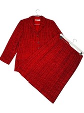 Vtg Escada Margaretha Ley Red Wool Blend Tweed Skirt Suit Blazer 2 Piece Lurex