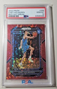 2022 PANINI PRIZM CHET HOLMGREN #266 RC RED FAST BREAK #/100 ROOKIE PSA 10