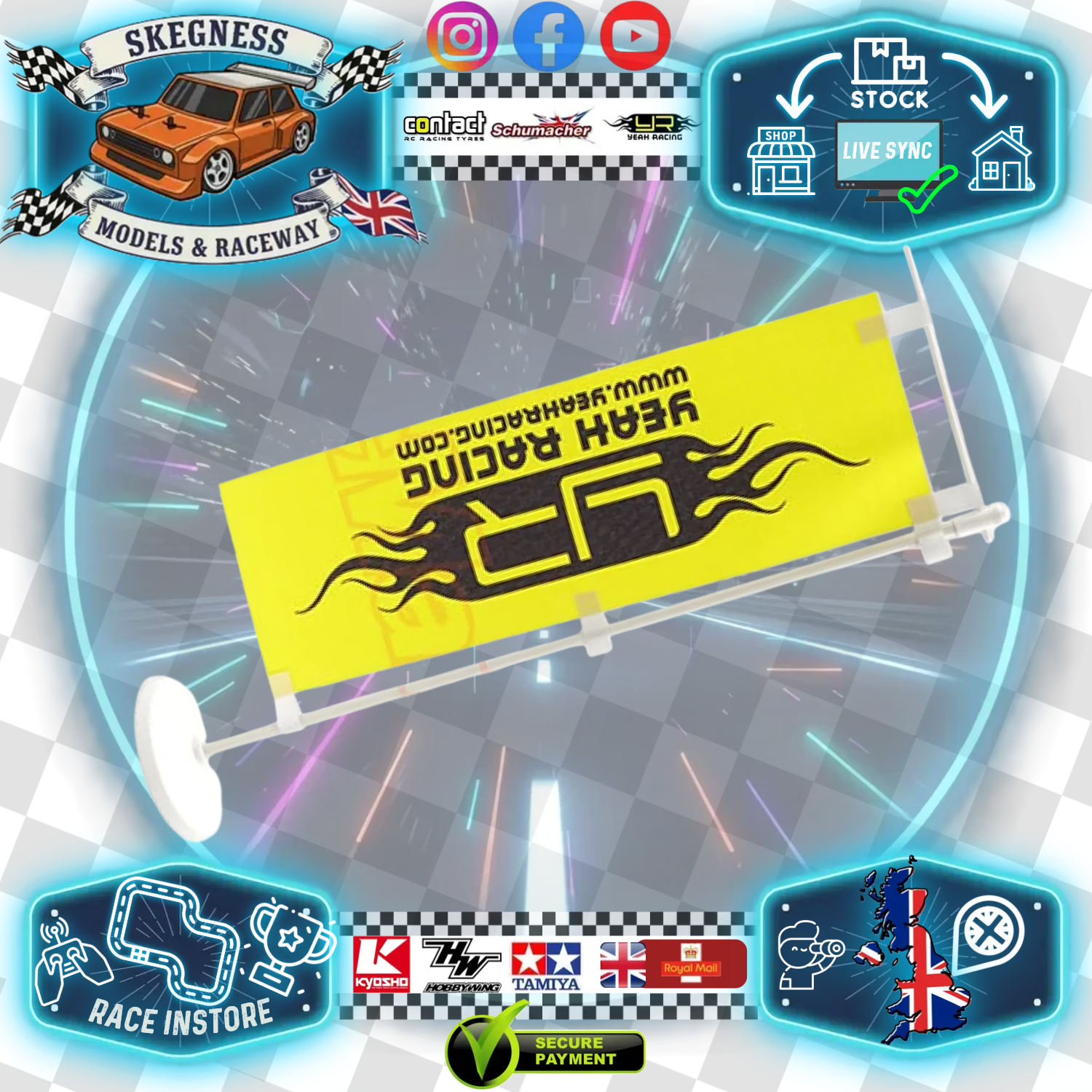 Yeah Racing - Micro Scale Track Banner 1/10 - Track Flag w/ Plastic Stand - YA-0