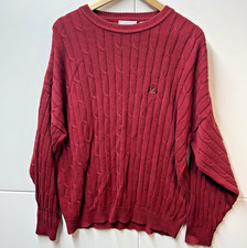 IZOD Sweater Mens XL Red Cable Knit Crest Logo 100% Cotton - Made in USA
