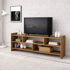 Image of KayRana Pera Walnut Efect TV Stand – Modern Low Media Unit with Shelves