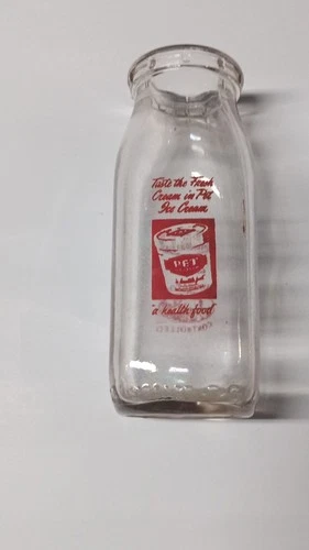Vintage Glass Milk Bottle Clear with Red Dairy Advertising Print Collectible