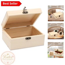 Rustic Pine Wood Craft Box with Smooth Surface for DIY Projects - 6.7" x 5.1"